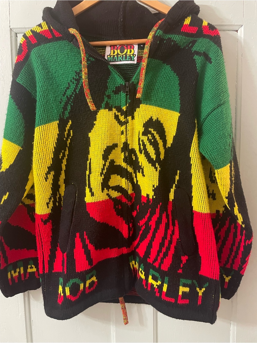 Rare Vintage Bob Marley Hooded Zip Sweater - Green/Yellow/Red/Black